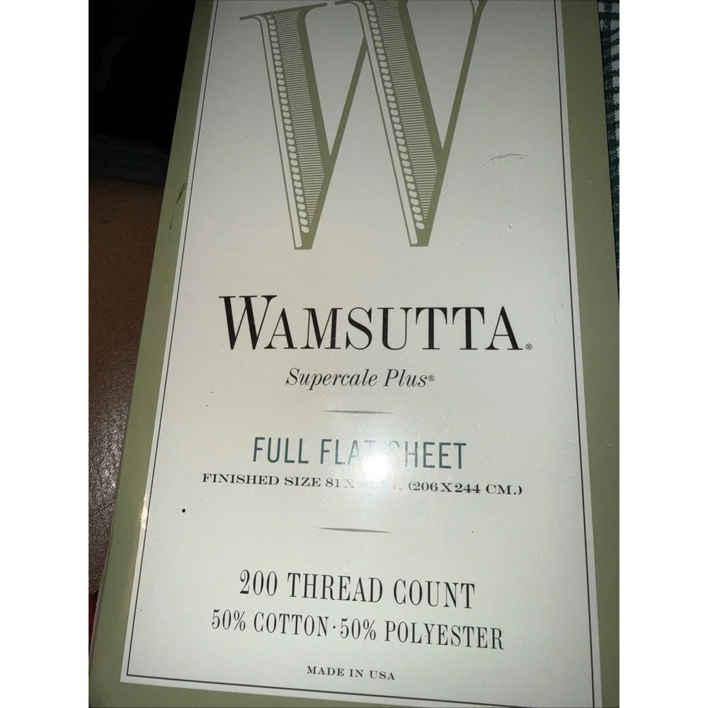 Wamsutta-Supercale Plus-Full Flat Sheet-Green Gingham 200 Thread Count